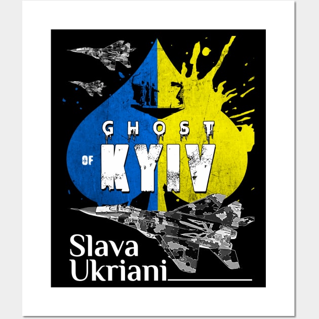 Ghost Of Kyiv Ukraine SLAVA UKRIANI Support with an Ukrainian air force Fighterjet MIG-29 Wall Art by aeroloversclothing